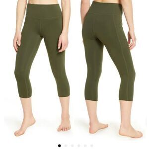 Zella Wrap High Waist Crop Leggings in Green Rosin (size S)